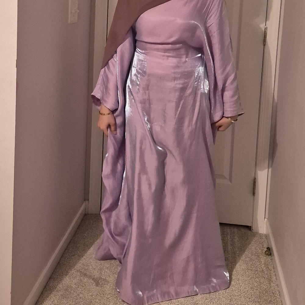 Elegant Lavender Butterfly Abaya Gown modest Eid gown maxi adjustable butterfly
